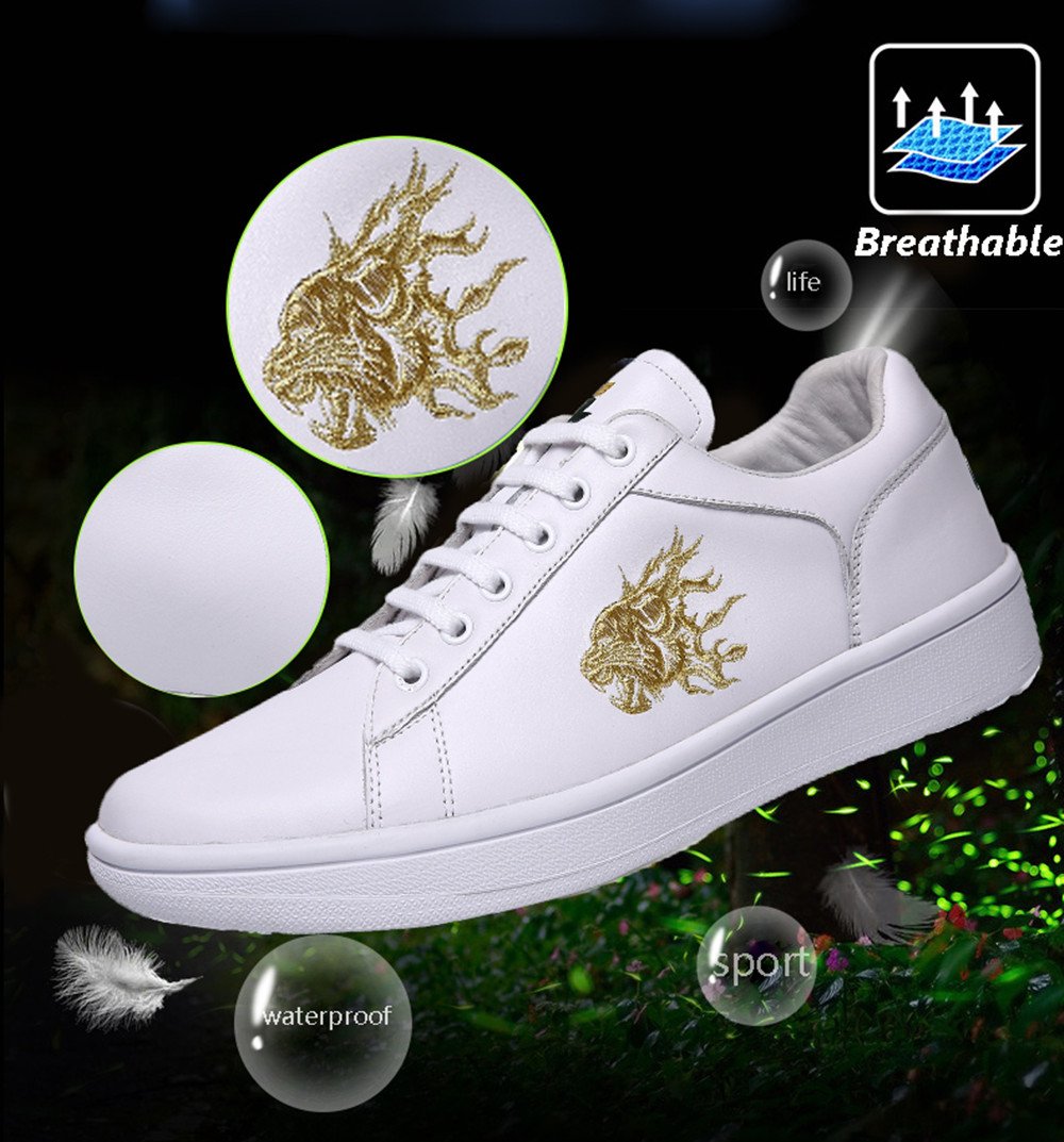 Soulsfeng Men Women Fashion Sneaker Lace UP Cattle Hide Leather Casual Low Top Skateboarding Shoe (Men 9.5 D(M) US, White)