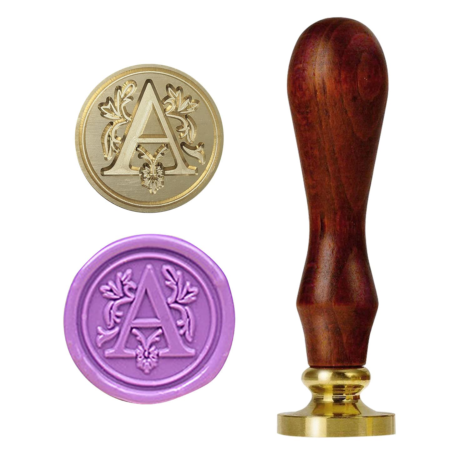 Amoco Letter A Wax Seal Stamp,Vintage Retro Wax Sealing Stamp,Classic Brass Head Wooden Handle Alphabet Letter Initial Wax Seal Stamp(A), (Amoco021-046)