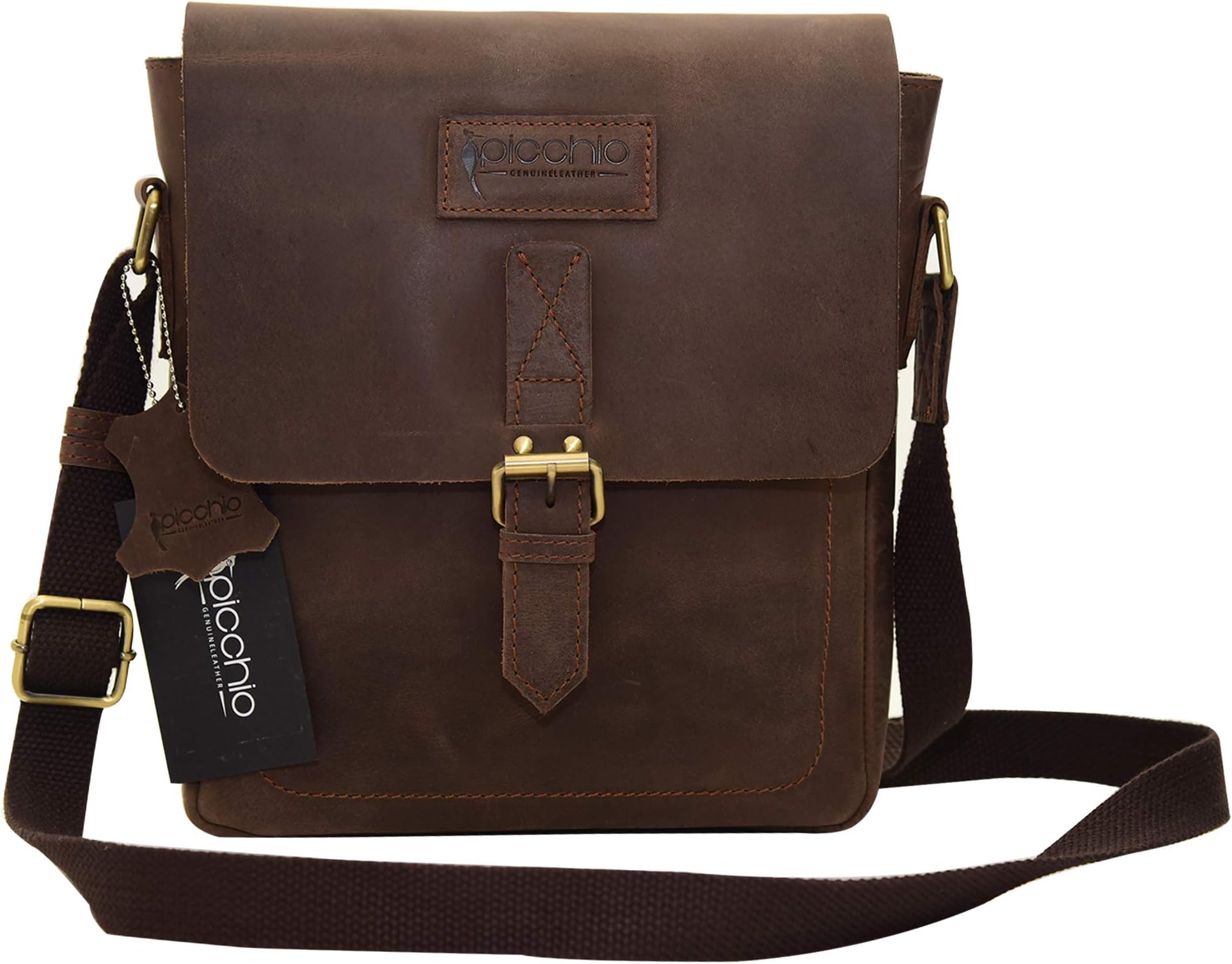 Men's Genuine Leather Brown Cross Body Bag, Satchel Bag, Messenger Shoulder Bag