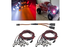 2Pack HIRCQOO 8LED RC Car LED Light Headlights Taillight Lighting with JR Y Cable Compatible with Traxxas HSP Tamiya Redcat RC4WD Axial Kyosho Arrma 1/8 1/10 1/12 RC Car Truck(2Red & 2White & 4Orange)