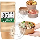 TOPtoper 36Oz 50Pcs Large Paper Bowls with Lids, Disposable Soup Serving Bowls Bulk Party Supplies for Hot/Cold Food, Soup (36 OZ)