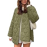 Flygo Women's Oversized Quilted Lightweight Jacket Button Down Puffer Padded Outerwear with Pocket