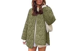 Flygo Women's Oversized Quilted Lightweight Jacket Button Down Puffer Padded Outerwear with Pocket