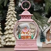 Christmas Snow Globes, Gingerbread House Musical Snow Globe Light up Swirling Glitter Snow Globe Pink Lantern with Timer, USB &amp; Battery Operated Candy Cottage and Gingerbread Man Christmas Home Decor