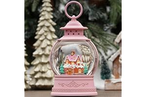 PESTILITE Christmas Snow Globes, Gingerbread House Musical Snow Globe Light up Swirling Glitter Snow Globe Pink Lantern with Timer, USB & Battery Operated Candy Cottage and Gingerbread Man Christmas Home Decor