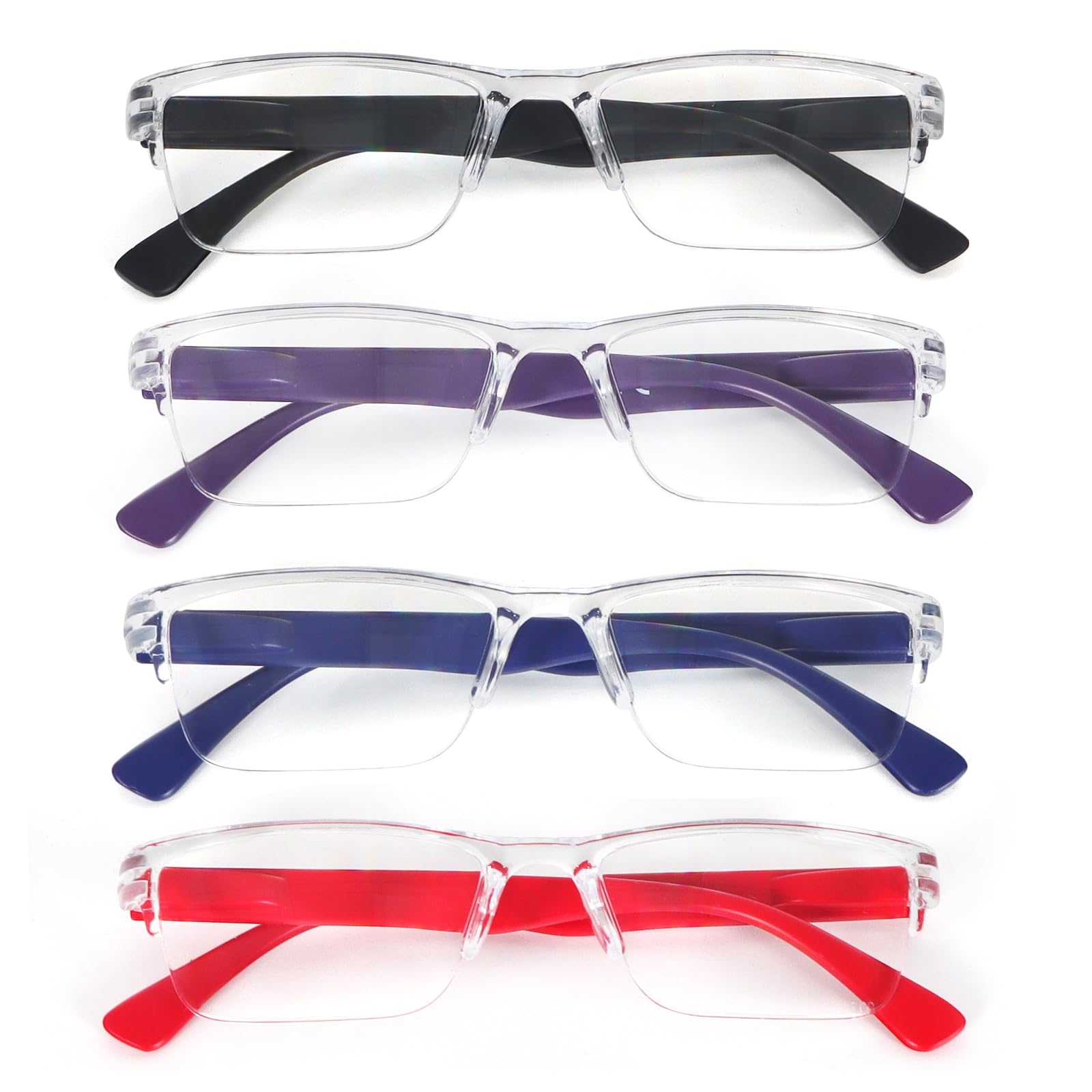 MMOWW 4 Pack Reading Glasses for Men Women Half Frame Glasses Lightweight Rectangle Transparent Computer Readers (4 Packs, +3.0)