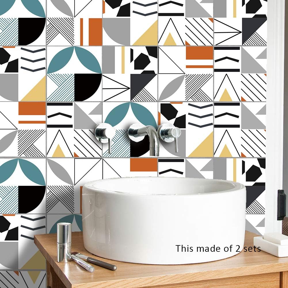 AMOYEE Wall Stickers for Home Decor, Self-Adhesive Backsplash Removable Wallpaper, Square Waterproof Oil-Proof Anti-Skid Art Tile Sticker Wall Murals for Kitchen, Bathroom and Toilet
