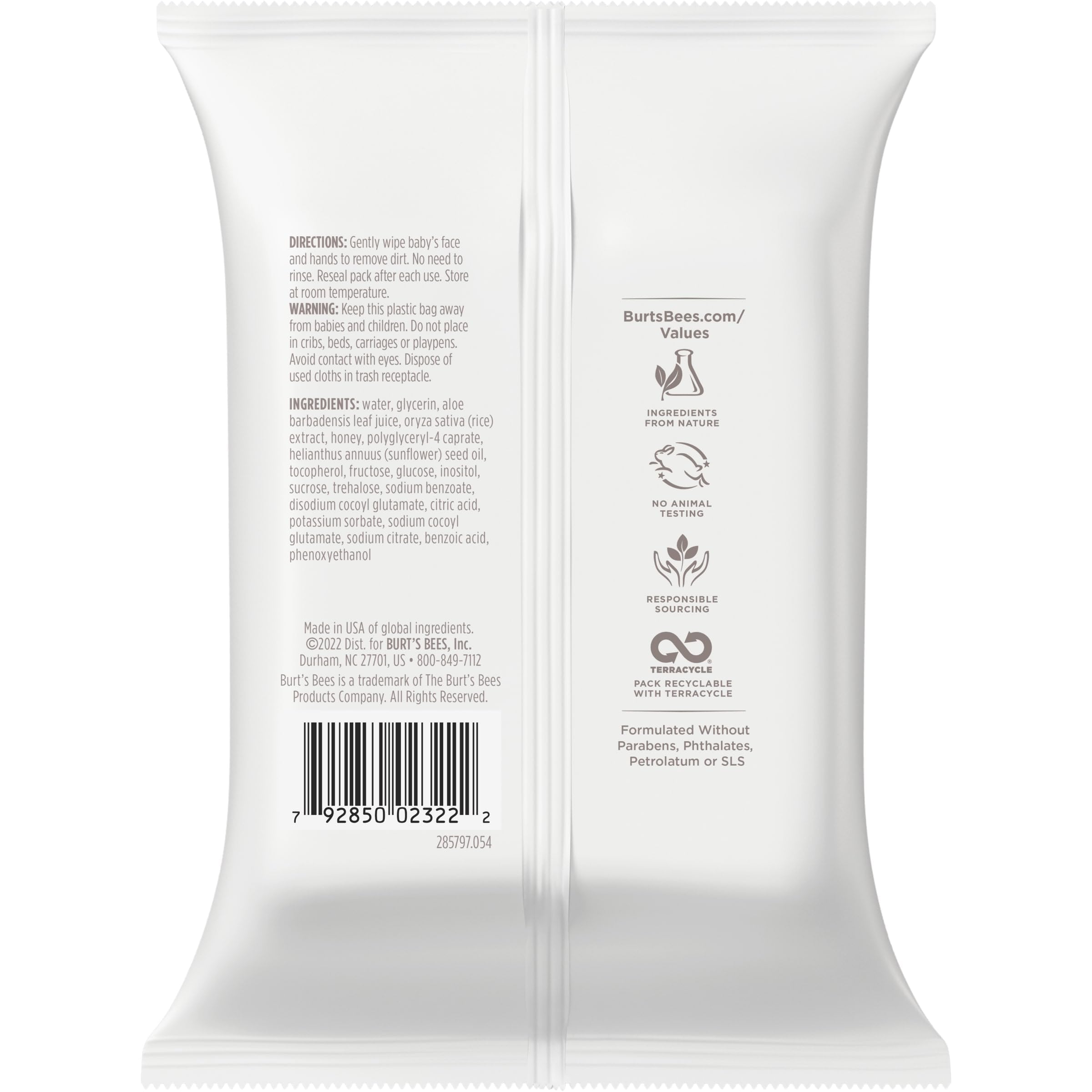 Burt's Bees Baby Face & Hand Cloths, Unscented Cleansing Wipes for Sensitive Skin - 30 Wipes, Pack of 3
