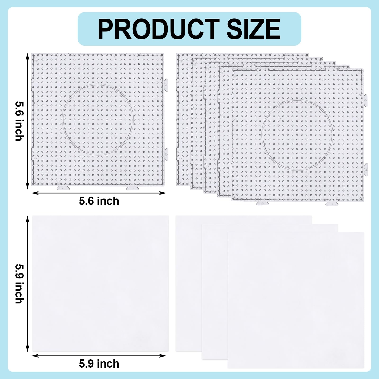 Phinus 6 PCS 5mm Fuse Beads Pegboards Kits, Plastic Bead Boards with 4 PCS Ironing Paper, Large Square Clear Beads Pegboards for Kids Craft Bead, DIY Craft Bead