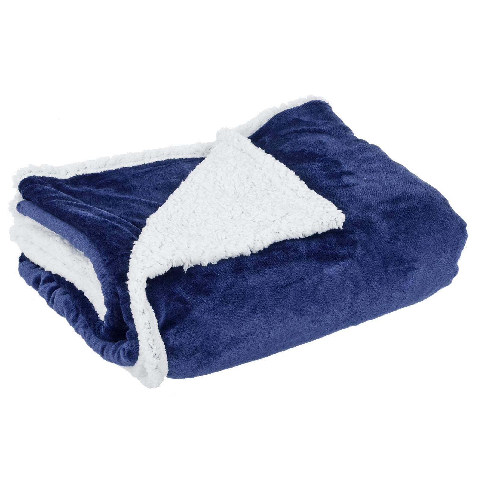 Hodge and Hodge Flannel Blanket Throw With Sherpa Fleece Lining 150x200cm - Navy