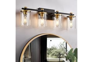 diniluse Bathroom Vanity Light 4-Light, Black and Gold Bathroom Light Fixtures with Clear Glass Shade, Vintage Bathroom Vanity Lights, Modern Wall Sconce for Bathroom, Living Room, Hallway, Bedroom