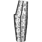 Weighted Boston Shaker Cocktail Shaker Etched with Tiki Imagery (Tiki Graphic)