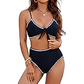 Blooming Jelly Womens High Waisted Bikini Set Tie Knot High Rise Two Piece Swimsuits Bathing Suits