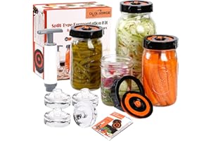 Glolaurge Fermentation Kit for Wide Mouth Mason Jars, 4 Pack Split-Type Fermenting Lids With 4 Weights and 1 Pump (Jars Not Included)