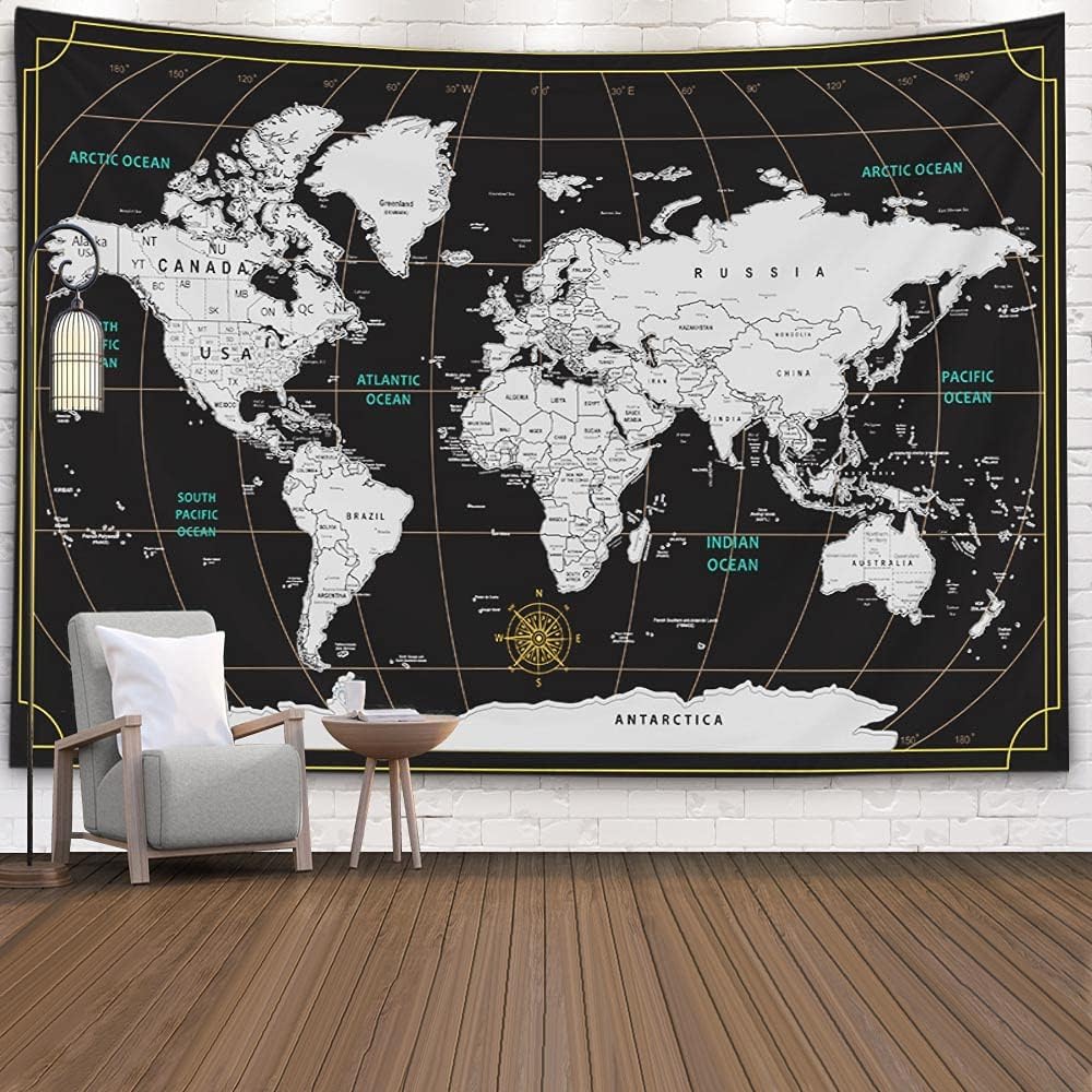 Tapestries - CAPSCEOLL World Map Tapestry Wall Tapestry World Geographical Distribution Tapestry for Men 80X60 Inches