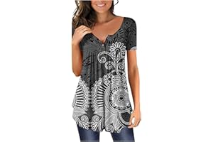 HVYESH Womens Tops Hide Belly Tunic 2024 Summer Short Sleeve T Shirts Cute Flowy Henley Tshirt Casual Dressy Blouses for Leggings