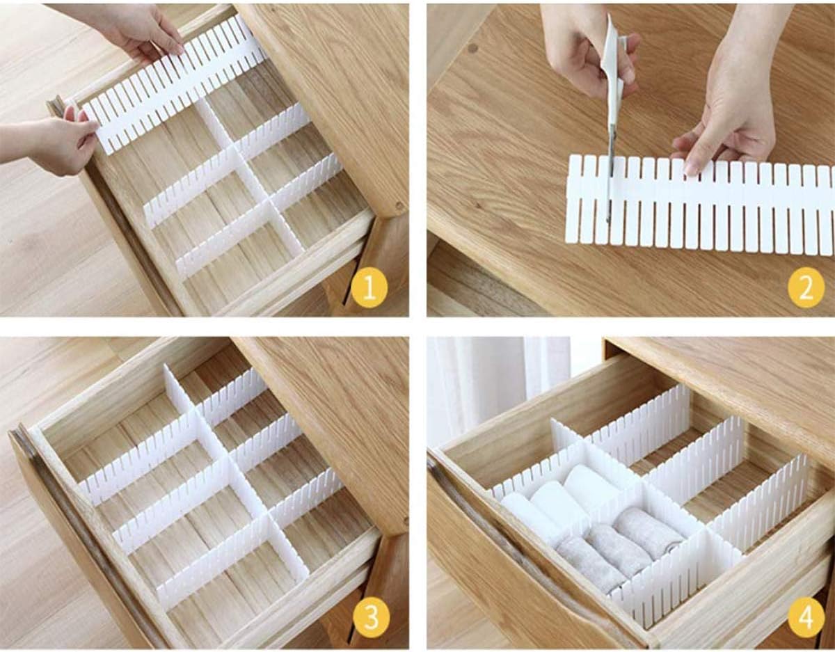 JieGuanG DIY Plastic Drawer Dividers, 8Pcs White Drawer Organizer Accessories: Home & Kitchen