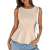 MEROKEETY Women's Summer Sleeveless Tank Tops Crewneck Ruffle Flowy Peplum Babydoll Blouses Trendy Clothes