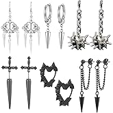 Goth Earrings Set Y2K Heart Spike Black Gothic Emo Sword Rock Punk Chain Dangle Halloween Earrings for Women Men 6 Pairs