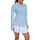 Womens UPF 50+ Sun Polo Shirts Long Sleeve UV Protection Quarter Zip Pullover Lightweight Athletic SPF Hiking Outdoor Tops