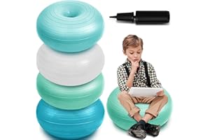 Lewtemi 4 Pcs Flexible Seating for Classroom Elementary 20 Inch Yoga Ball Chair Inflatable Donut Ball Chair with Inflator for Kids Student Sensory Balance Office Exercise