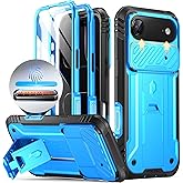 Poetic for iPhone Air Case with Camera Control Capture Button, [Slide Camera Cover] [Built-in Stand] [Built-in Screen Protector] Full-Body Rugged Phone Case for iPhone 17 Air 6.5 inch, Light Blue