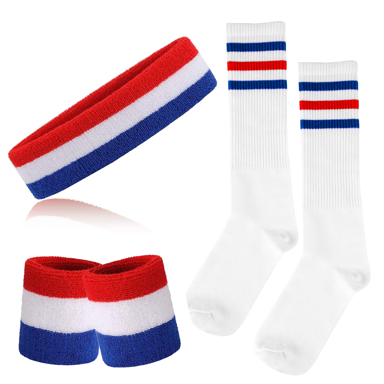 ONUPGO Sports Set with 2 Football Headbands, 2 Wristbands, High Socks for Men Women, Red/White/Blue — image 1