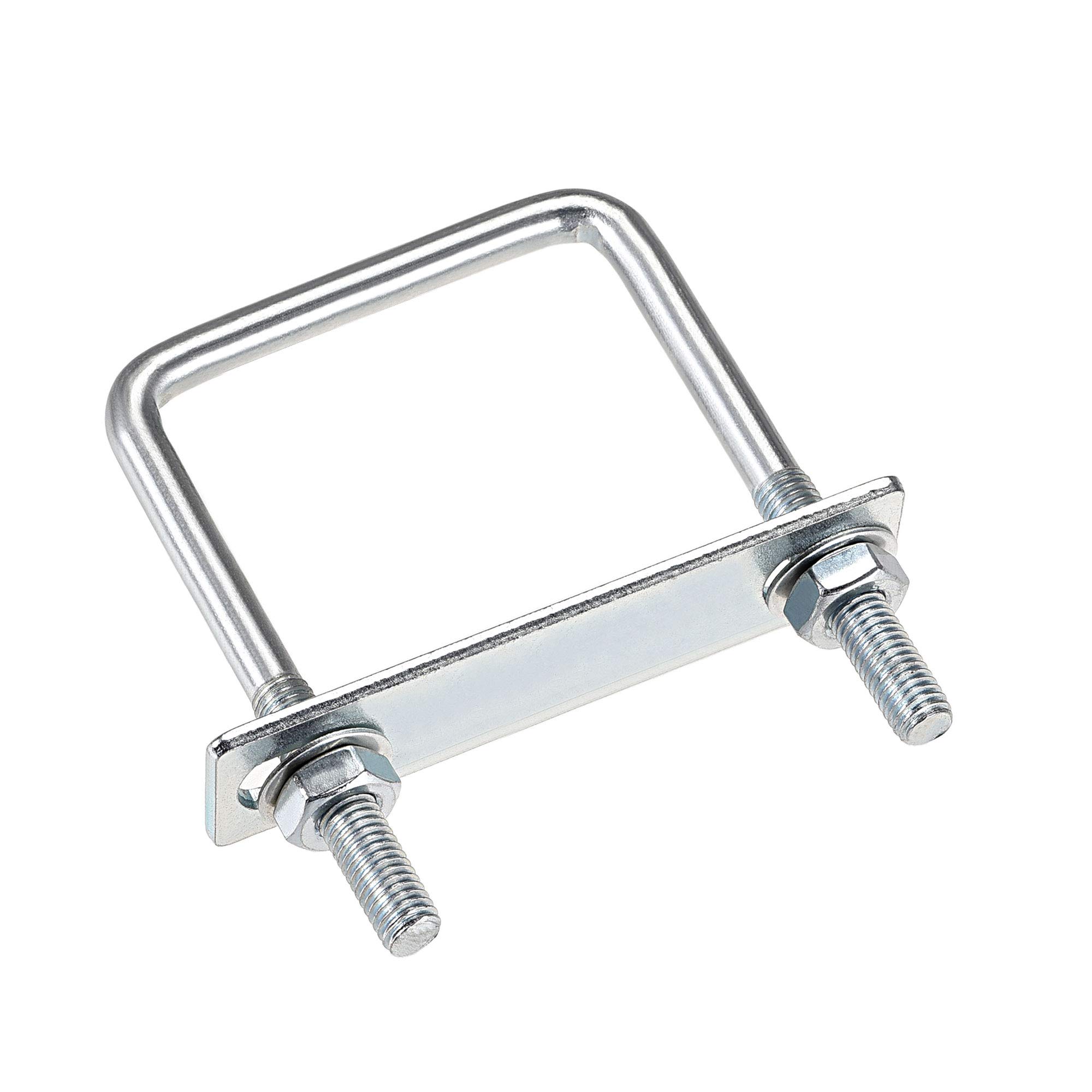 sourcing map Square U-Bolts 2-3/8"(60mm) Inner Width 100mm Length Carbon Steel M8 with Nuts, Frame Plate, Round Washers