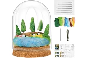 FARBCLUB Needle Felting Kit for Beginners Adult, Seasonal Scenery DIY Wool Felting Kit with Glass Cover, Basic Felt Tools, Wool Roving, Handmade Craft Felting Kit for Great Christmas Gift(Spring)