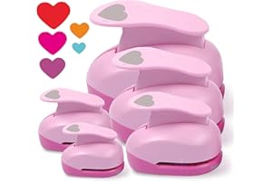 BearBoss 5 Pack Heart Punch, Craft Hole Punch Shapes, Pink Paper Puncher, Different Size of Scrapbooking Punches for Greeting Card Making, Handcraft, DIY Albums Photos, 0.3'' 0.6'' 1'' 1.5'' 2'' inch