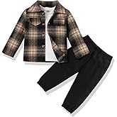 bilison 3Pcs Toddler Baby Boy Outfits Plaid Shirt+Shirts+Pants For Fall Winter