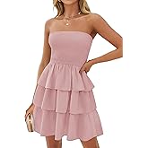 ZESICA Women's Summer Strapless Smocked Tube Dress 2025 Off Shoulder Ruffle Tiered Flowy Beach Boho Mini Sundress