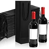50 Pack Black Wine Gift Bag for Wine Bottles, Bulk Kraft Paper Wines Bottles Gift Bags, with Handles Reusable Paper Tumbler Carriers for Party Wedding, Shopping, Halloween Christmas Gifts Pocket