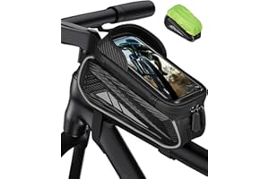 VITALISMO Bike Phone Holder Bag, EVA Waterproof Bicycle Front Frame Bag, Bike Accessories Cycling Pouch with Sensitive TPU Touch-Screen, Bicycle Phone Mount with Rain Cover for Phone under 7" (Sliver, 7 inch)