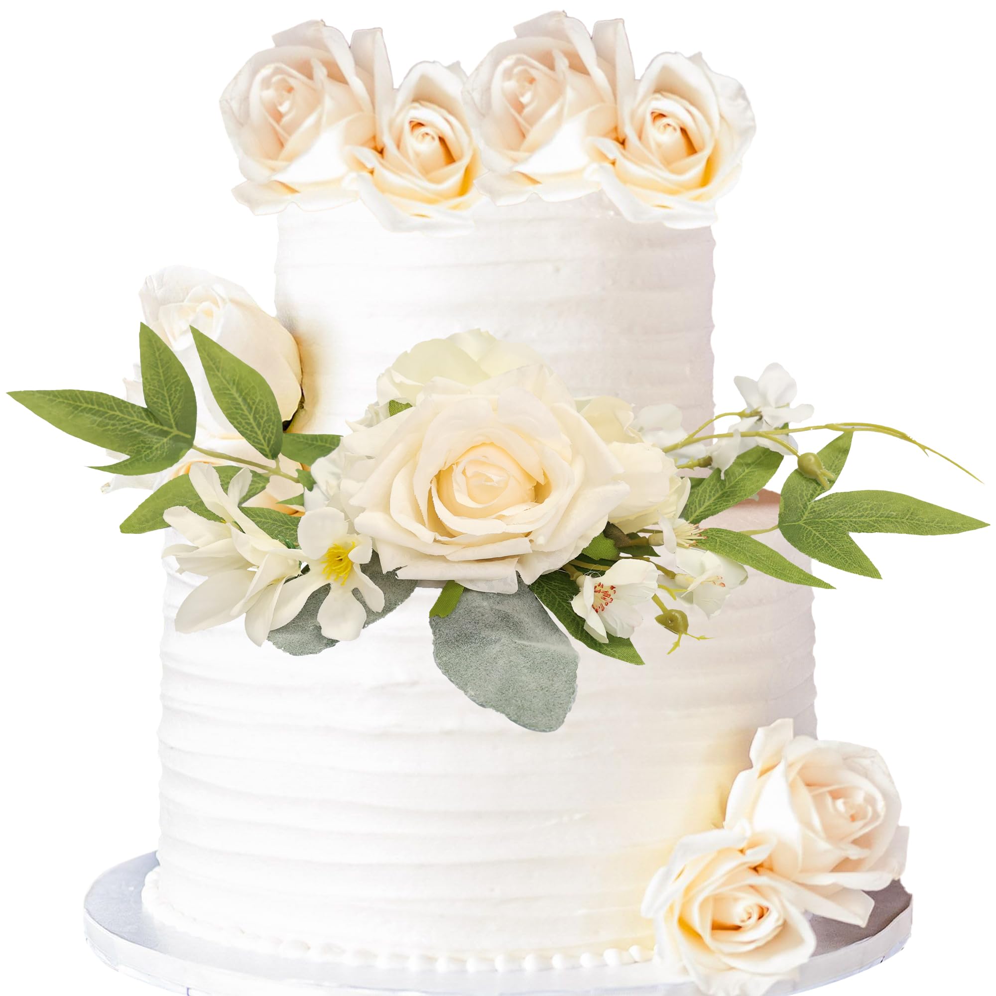 Photo 1 of Gyufise 1Pcs Pre-made Cake Topper White Flowers Cake Decorations Wedding Cake Decorating Flowers Decor Birthday Baptism Party Cake Topper Flower Arrangements