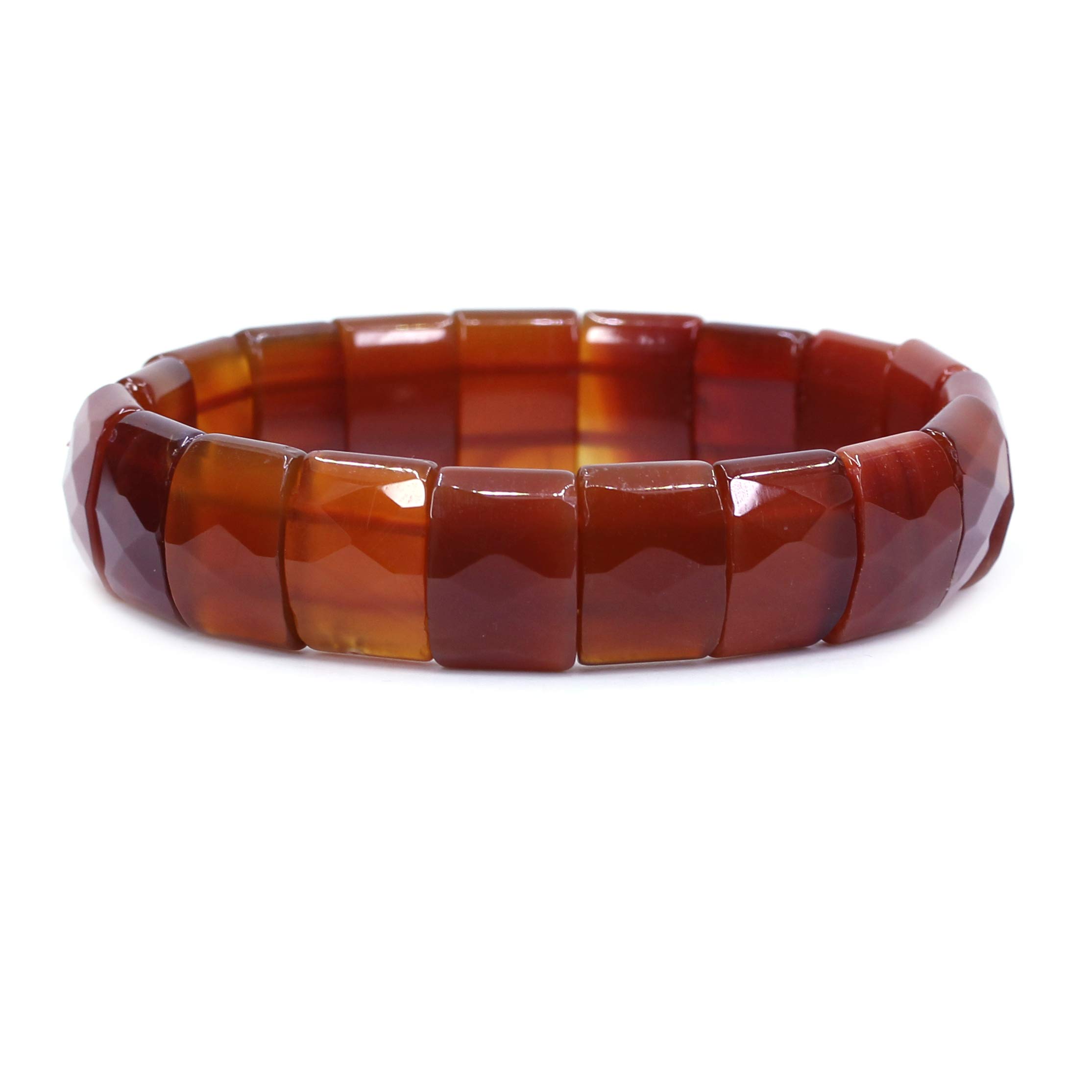 CHENYUE Dyed Red Agate Gem Semi Precious Gemstone 15mm Faceted Square Grain Beads Stretch Bracelet 7.5 Inch