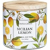 Lemon Candle, Sicilian Lemon Scented Candle, Large 3 Wicks Candle, 14 oz