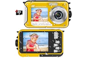 YISENCE 4K Digital Camera 11FT Underwater Camera with 32GB Card 56MP Autofocus Dual-Screen Selfie Waterproof Camera for Snorkeling Compact Floatable Point and Shoot Digital Camera 1250mAh Battery