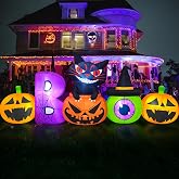 Danxilu 8FT Halloween Inflatable Pumpkin with Black Cat Outdoor Decorations | Built-in Glowing LED Lights, Blow up Boo Witch Hat, Upgrade Blower, Durable Yard Decor for Outside Holiday Party Lawn Garden