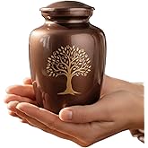 PREMIUM Pet Memorial Urn for Dog & Cats Ashes - Brown Metal Burial Urn with Secure Closure - 35 Cu In (Up to 35 lbs) for Small to Medium Pets - Tree of Life Keepsake