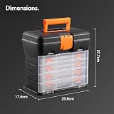 VonHaus Utility Tool Box Storage Organiser Case with 4 Drawers view 6
