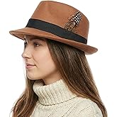 Punctualgood Fedora Hat for Women, Classic Short Brim Felt Panama Hat with Feather Adjustable Winter Jazz Cap