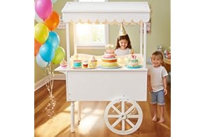 YORKGARGEN Candy Cart, Display Stand with 100 Balloons, Solid Wood Vintage Dessert Cart with Shelf & Wheels for Candy & Dessert Display, Easy to Assemble for Parties, Birthdays, Weddings, Bar
