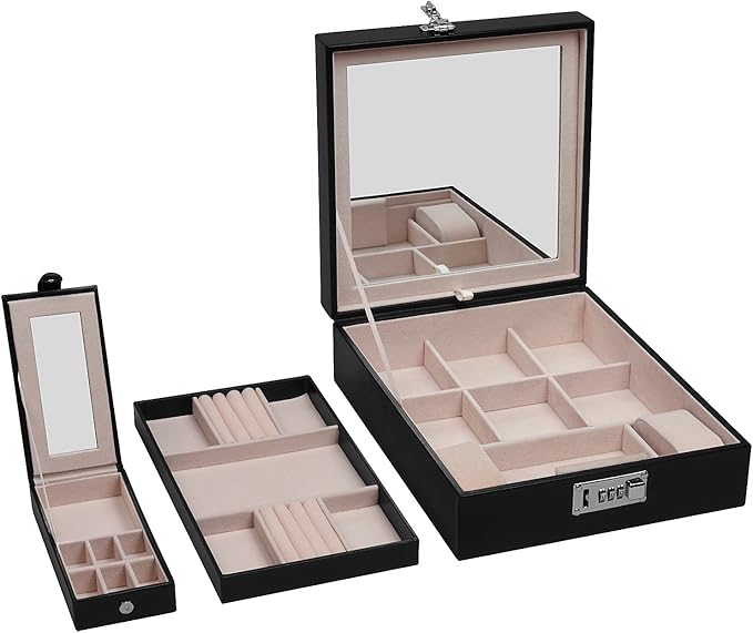 Joyas Cajas Joyero se puede cerrar con espejo para niña 3,7l Negro: Amazon.es: Hogar