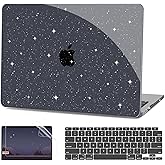 G JGOO Compatible with MacBook Air 13 Inch Case 2022 2021 2020 2019 2018 Release M1 A2337 A2179 A1932 Touch ID, Glitter Plastic Hard Shell Case + 2 Keyboard Covers + Screen Protector, Sparkly Black