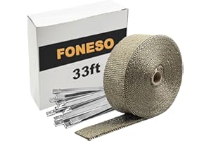 FONESO Titanium Exhaust Heat Tape Wrap, 2 in x 33 ft Car Motorcycle Fiberglass High Temp Heat Shield Header Wrap With 10 Pcs Stainless Ties