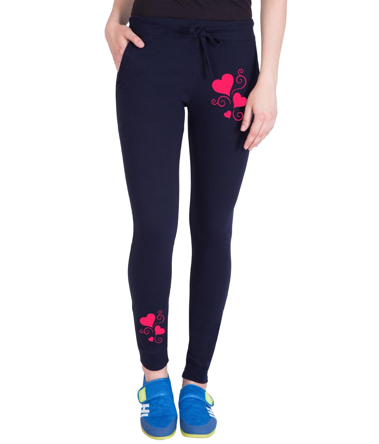 american-elm women slim fit navy blue printed trackpant