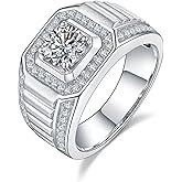 KIOYDISE Personality One Carat Silver Moissanite Atmospheric Men Business Crushed Ice Moissanite Ring Men's Fashion Wide Surface Inlaid Moissanite Ring Jewelry Rings for Men Father