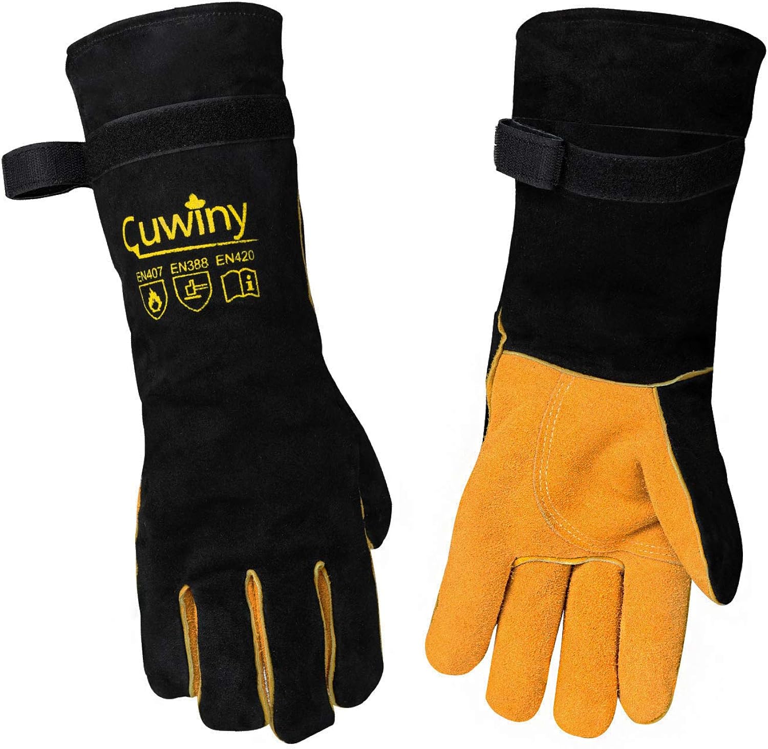 Welding Gloves, Cuwiny 1112°F Heat/Fire Resistant/Leather Forge Gloves, with Kevlar Stitching String, 16 inches Extra Long Sleeve and Fireproof Hook and Loop Tape,fit for Mig/Tig: Clothing