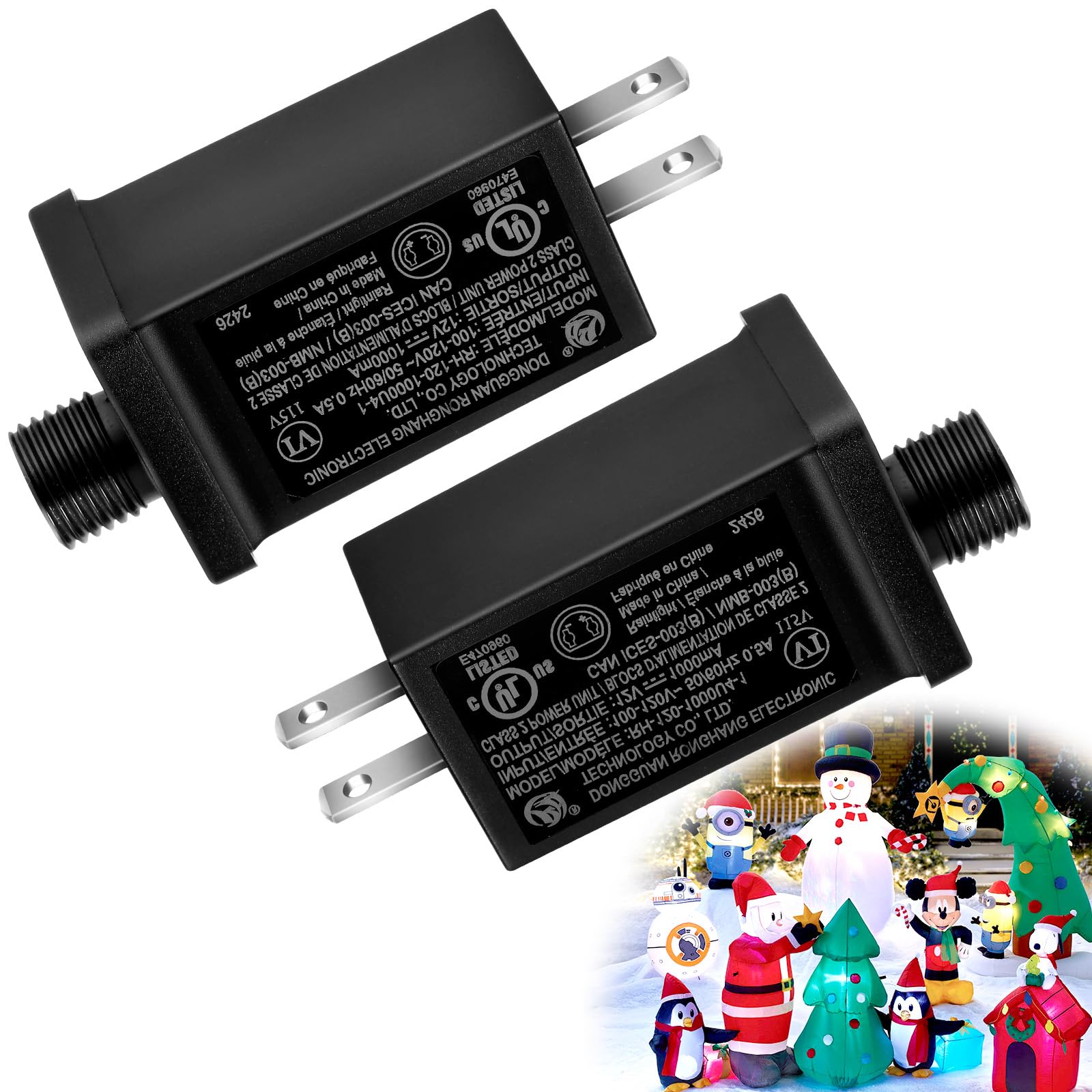 Photo 1 of [2 Pack] Replacement Yard Inflatable Adapter, 12Vdc 1.0A Transformer US Plug, Class 2 Power Supply (120vac 60hz) Low Voltage Transformer, for Halloween Christmas String Light Inflatables Decorations